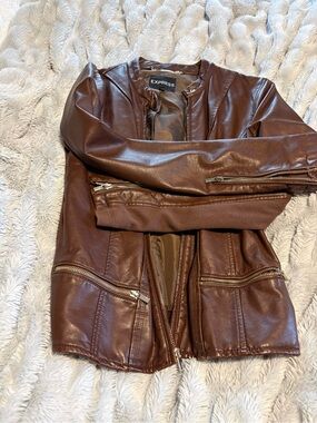 Express Women's Faux Leather Jacket - Dark Brown